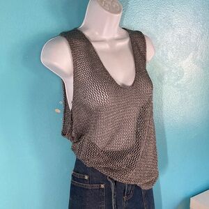 NUE 19.04 Paris Silver Metallic Net Sheer Tank Top Size 38 / Small